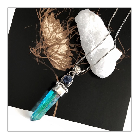 Healing Stones And Crystals Jewelry - Sterling Silver Aqua Aura & Blue Kyanite Necklace